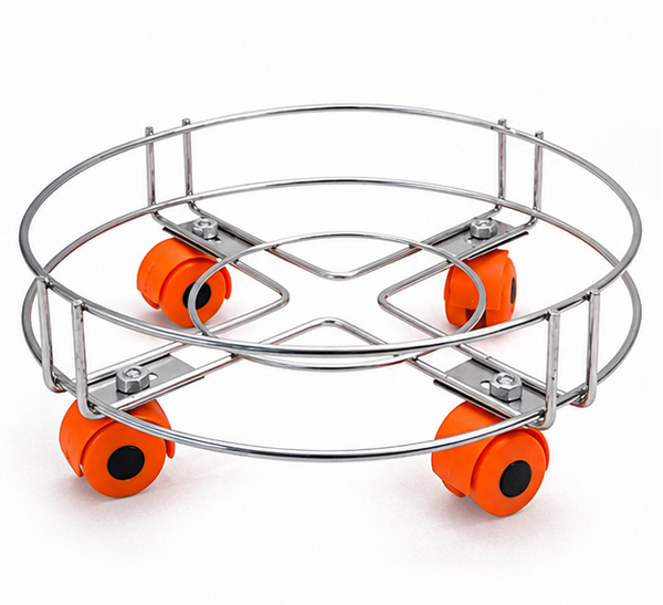 Stainless Steel Trolly/LPG Cylinder Stand Trolley with Wheels | Cylinder Trolley with Wheels (Silver) 1pcs