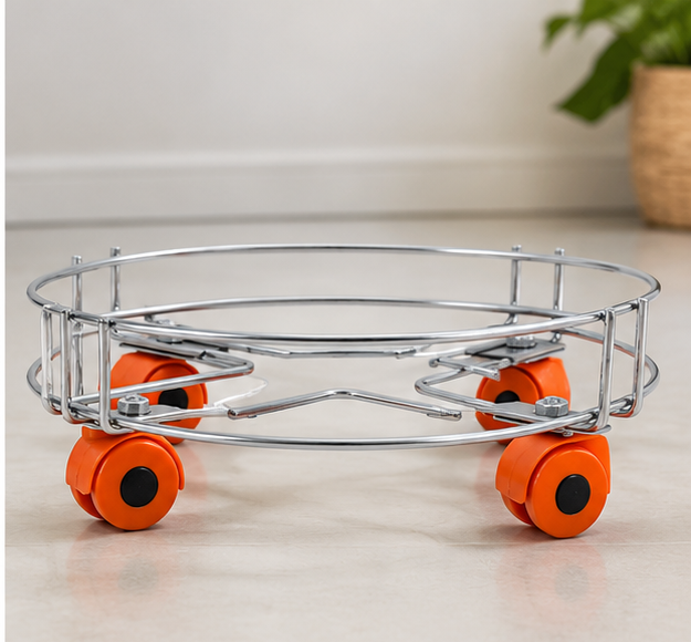 Stainless Steel Trolly/LPG Cylinder Stand Trolley with Wheels | Cylinder Trolley with Wheels (Silver) 1pcs
