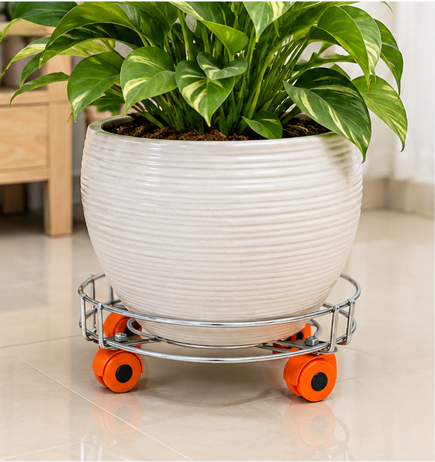 Stainless Steel Trolly/LPG Cylinder Stand Trolley with Wheels | Cylinder Trolley with Wheels (Silver) 1pcs