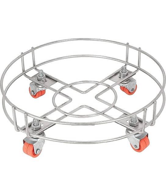 Stainless Steel Trolly/LPG Cylinder Stand Trolley with Wheels | Cylinder Trolley with Wheels (Silver) 1pcs